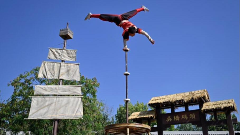 Acrobats perform at Wuqiao Acrobatics World in Cangzhou, N China