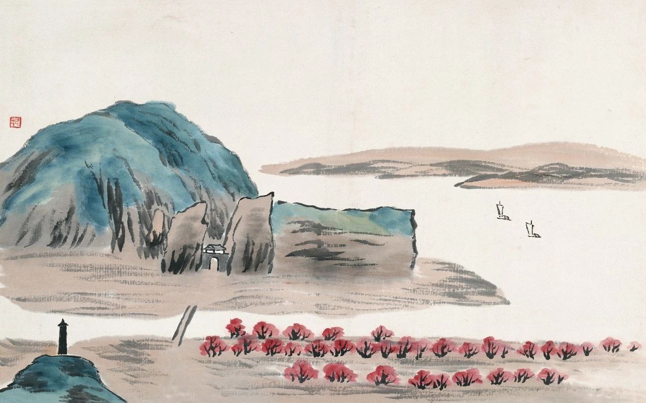 借山图之十六 齐白石 30×48cm 纸本设色 北京画院藏 1910