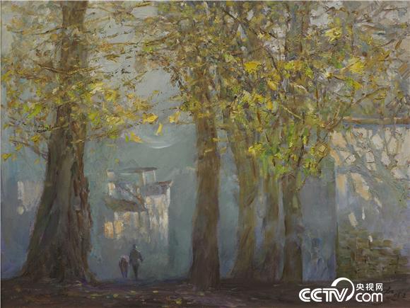 《银杏树下的金色民居》鲍加 布面油画 60cmx80cm 2006年 中国美术馆藏