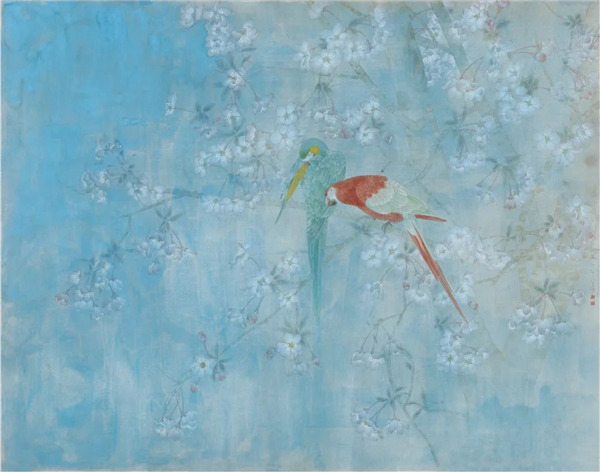 海棠双鹦 江宏伟 中国画  97×123cm 2020年