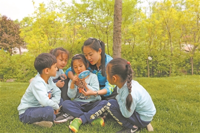 在郑州市郑东新区实验幼儿园的“百草园”里，老师跟随孩子们的脚步，共同探究大自然的奥秘。徐琳 摄