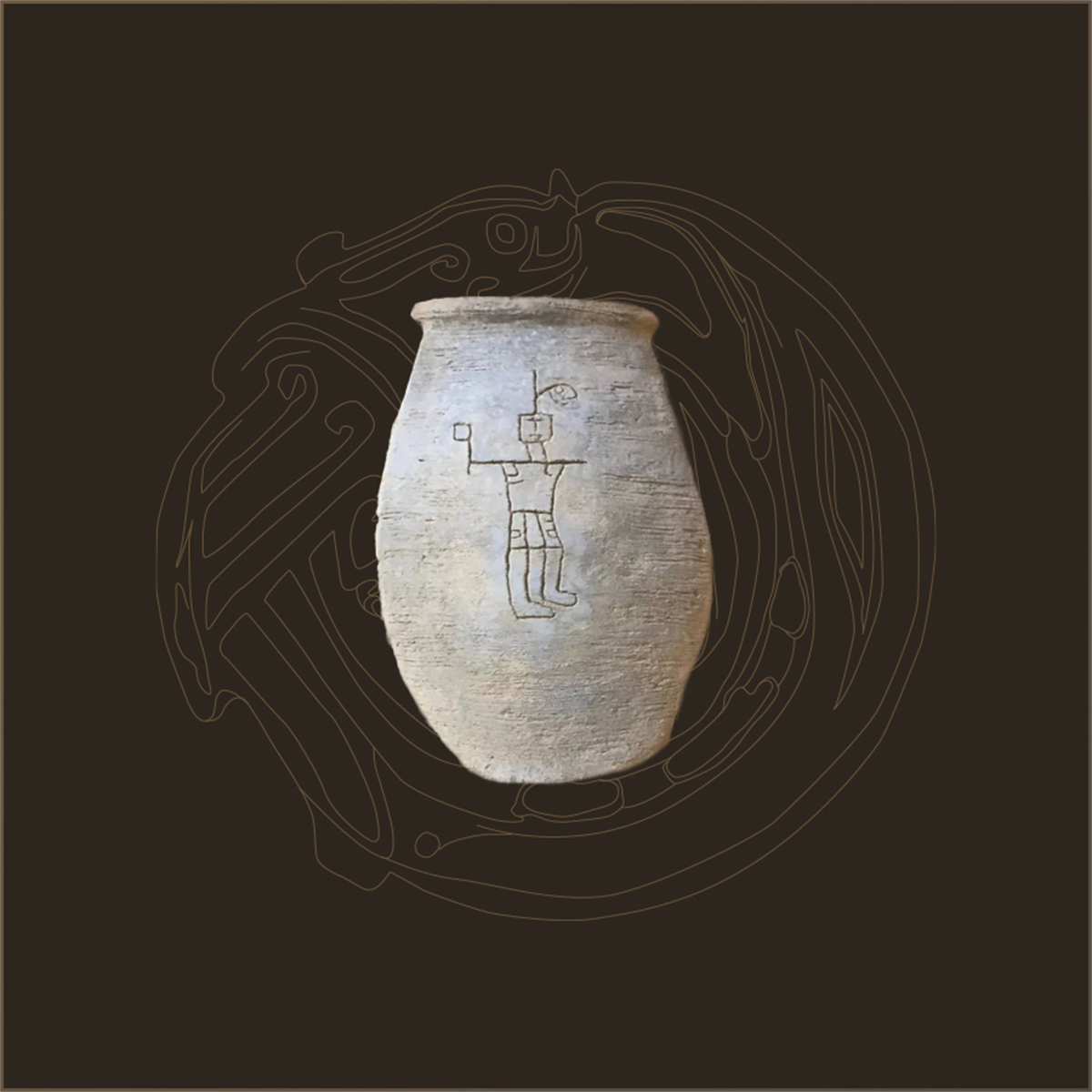 羽冠持钺人像陶罐，高31厘米、口径14厘米、底径8厘米 | 现藏于湖北省文物考古研究所