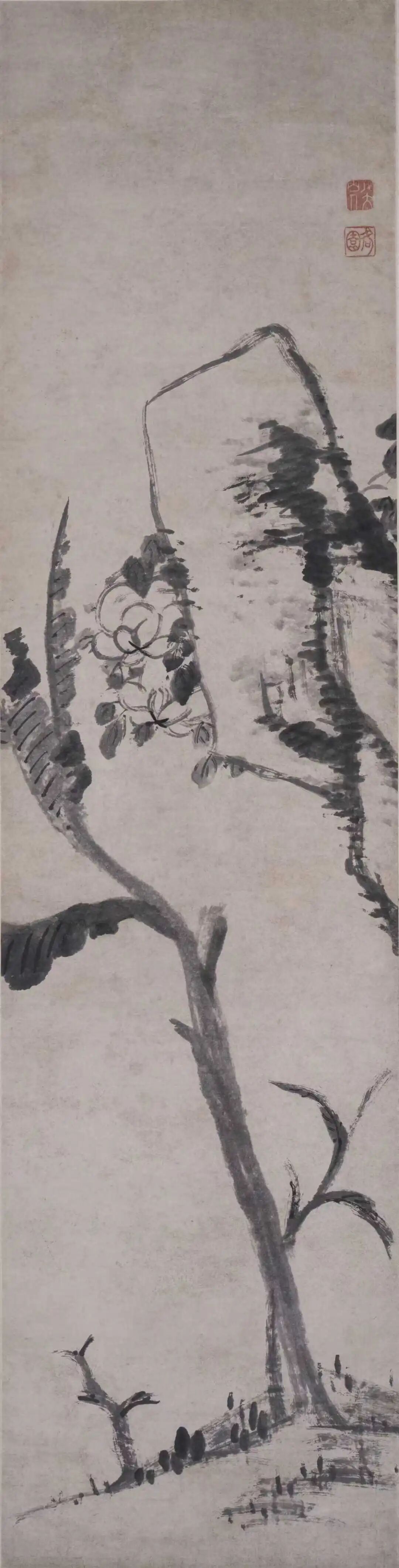 蕉石芙蓉图  八大山人  中国画  178&times;45cm  清代  八大山人纪念馆藏